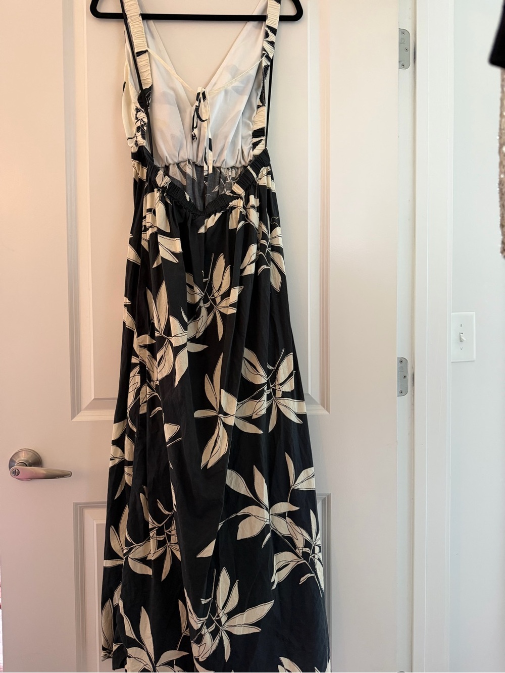Black & Cream Floral Maxi Dress - Sleeveless Tie-Front